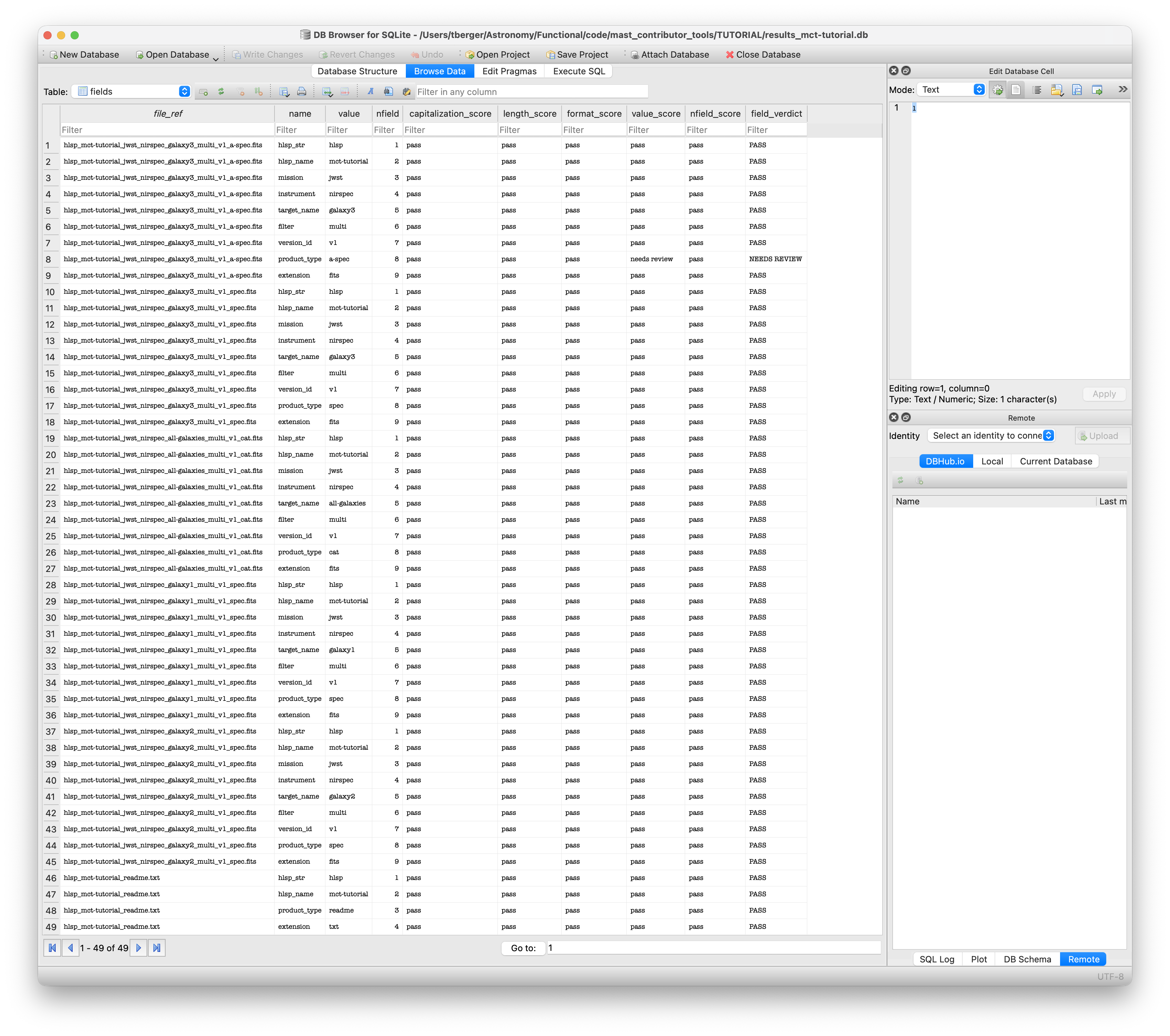 DB Browser for SQLite after opening filename check DB file