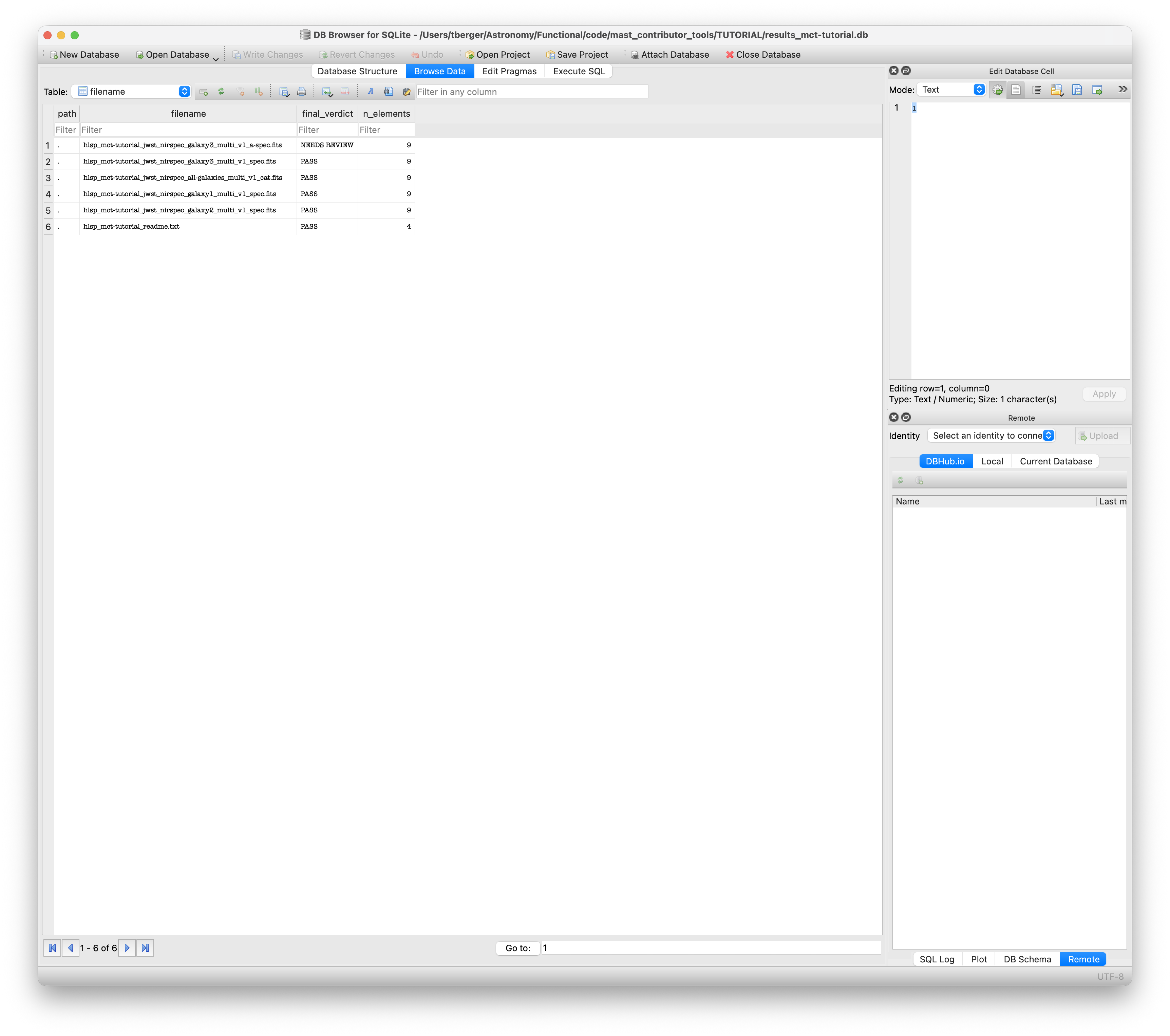 DB Browser for SQLite after opening filename check DB file
